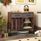 Brown Mid-Century Modern Record Player Stand with Charging and Storage